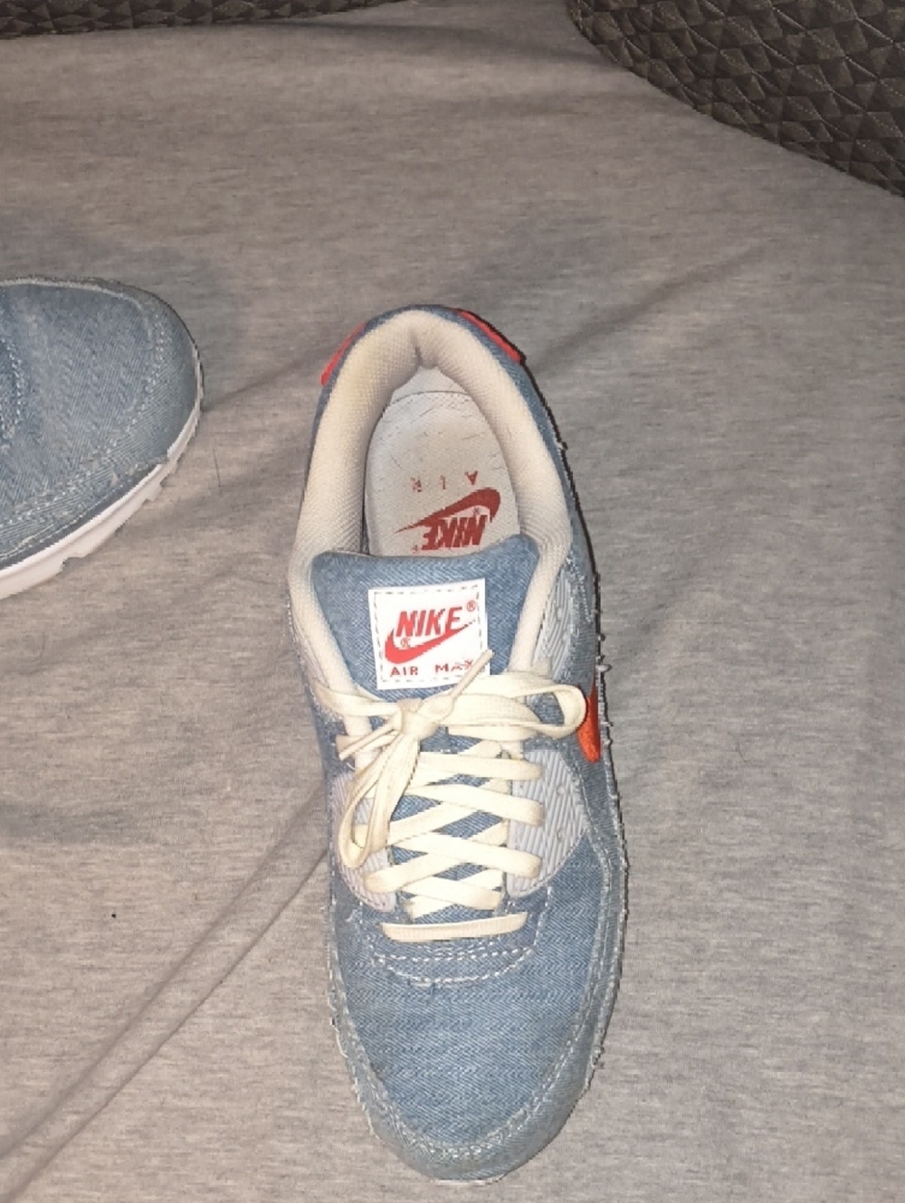 Nike Denim Sneakers with Orange Swoosh and Cream Accents - Picture 3 of 4